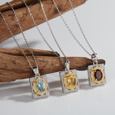 S925 Sterling Silver Necklace Inlaid With Natural Topaz Citrine Garnet and Other Colorful Gemstones S925 Sterling Silver Necklace Inlaid With Natural Topaz Citrine Garnet and Other Colorful Gemstones